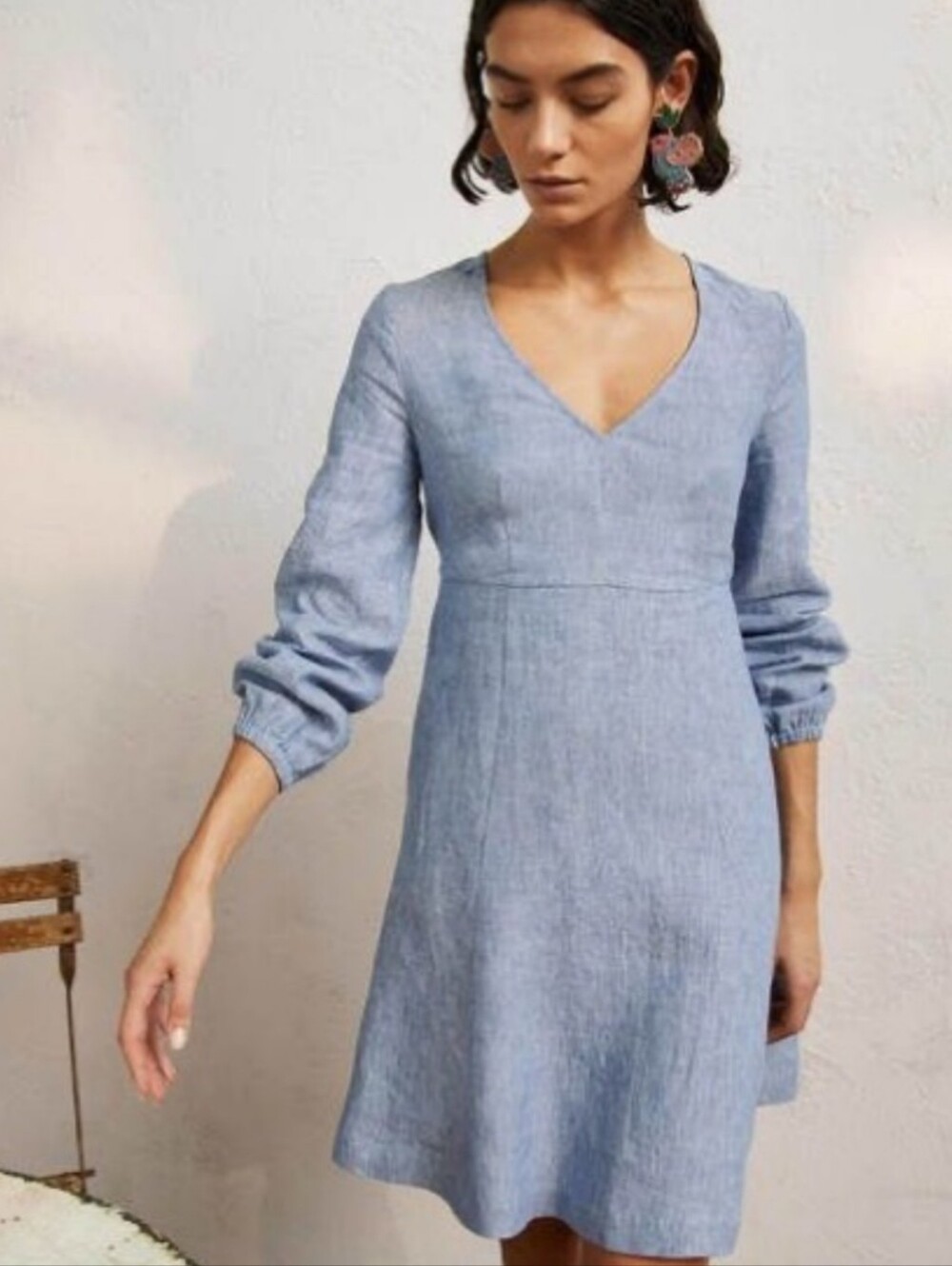 Boden Flippy Mini Linen Dress In Chambray Blue Size 10 Regular